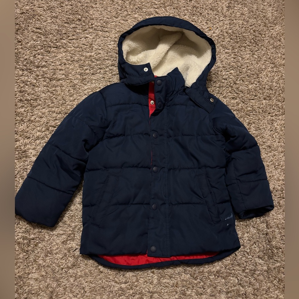 Baby Gap Navy Puffer Hooded Coat with Sherpa Lining 4t